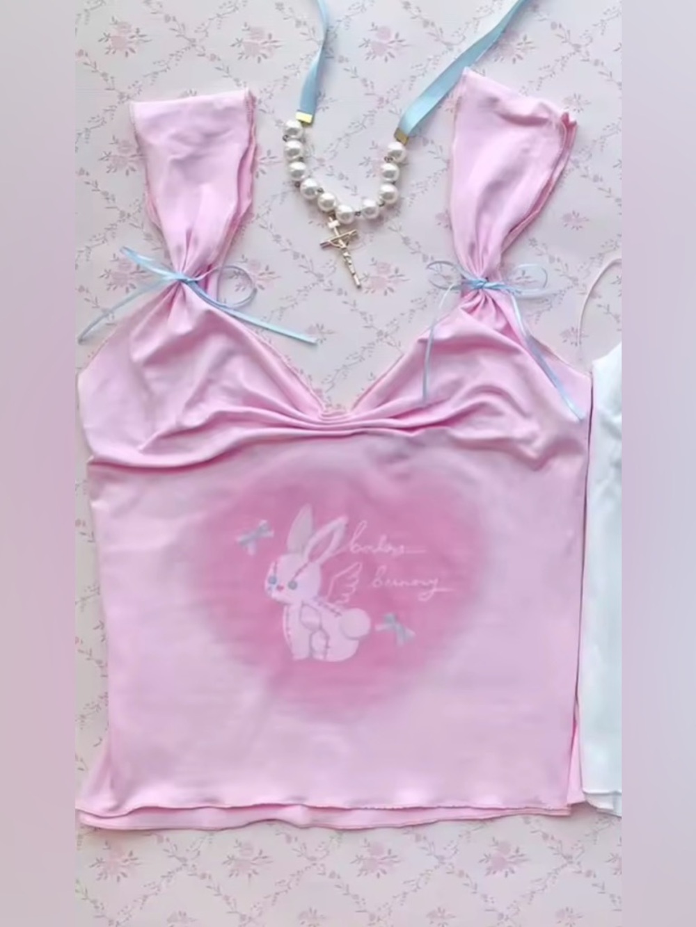 Pink Kawaii Coquette Balletcore Bunny Rabbit Women’s Top Sweetheart Bust Size M
